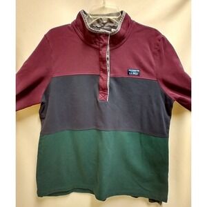 MENS LL‎ BEAN COLORBLOCK PULLOVER COTTON SWEATSHIRT, 1/4 BUTTON UP, warm
